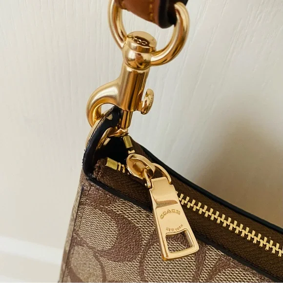 $328 Coach Jes Baguette Signature Canvas Radial Rainbow Leather Crossbody C6817 - Picture 8 of 16